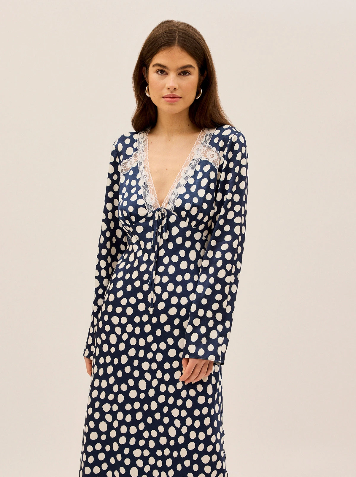 Zelda Navy Polka Dot Satin Dress 2 Zelda Navy Polka Dot Satin Dress - Image 2