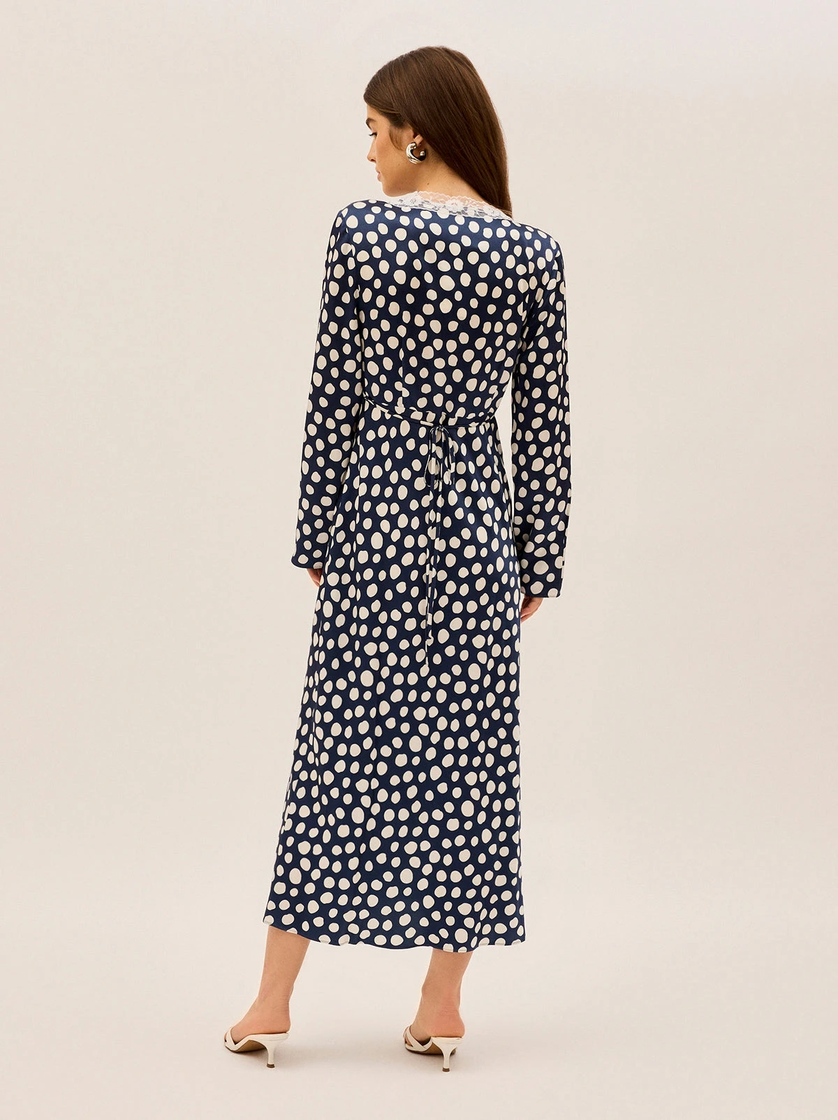 Zelda Navy Polka Dot Satin Dress 4 Zelda Navy Polka Dot Satin Dress - Image 4