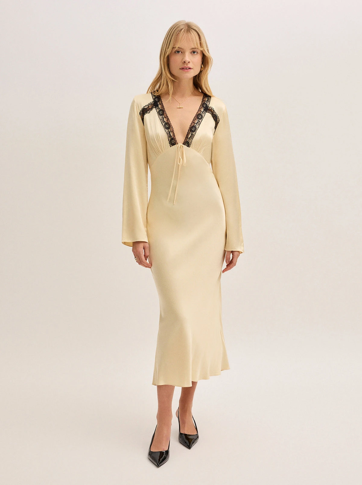 Zelda Butter Yellow Satin Dress 2 Zelda Butter Yellow Satin Dress - Image 2