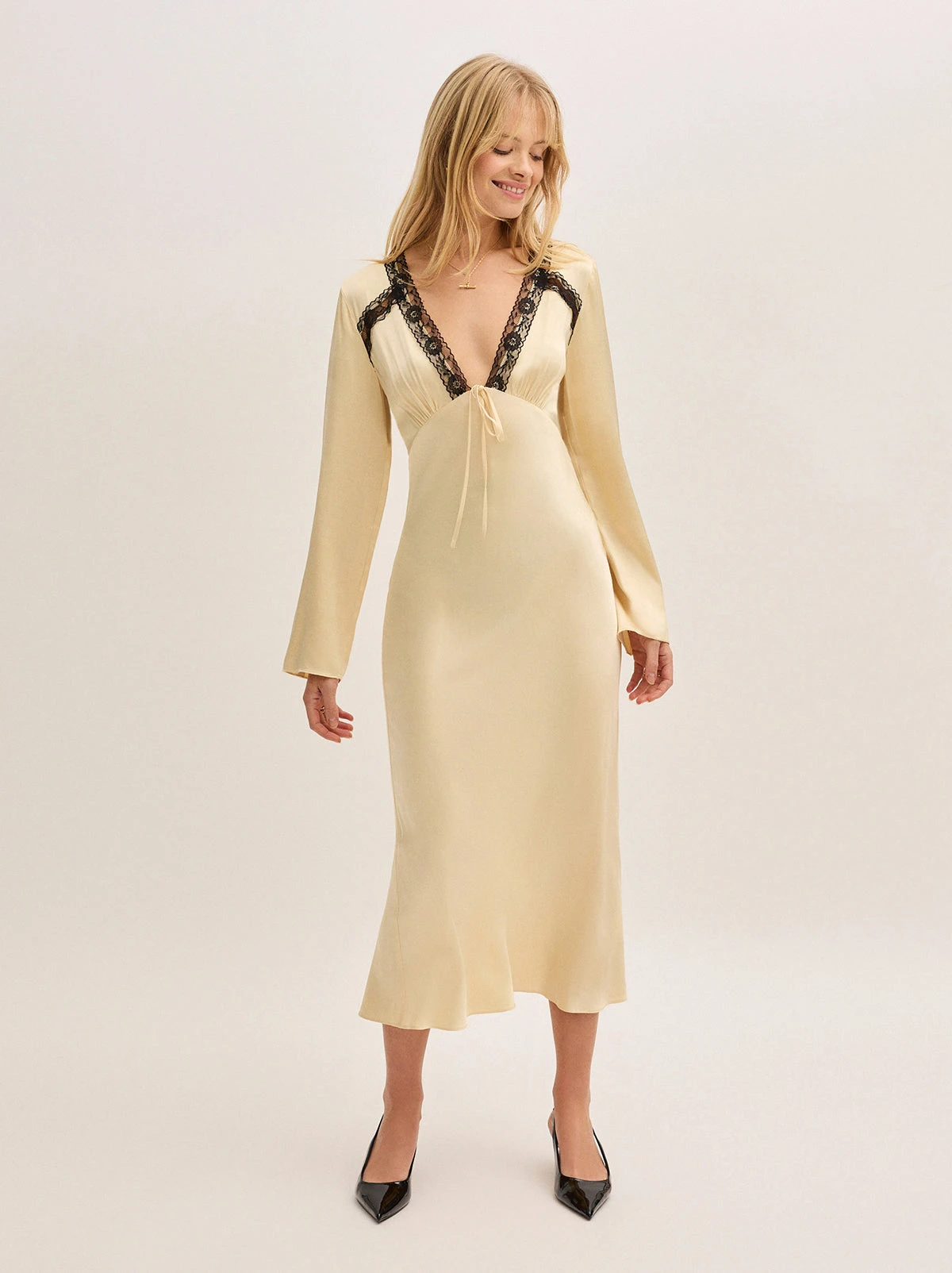 Zelda Butter Yellow Satin Dress 4 Zelda Butter Yellow Satin Dress - Image 4