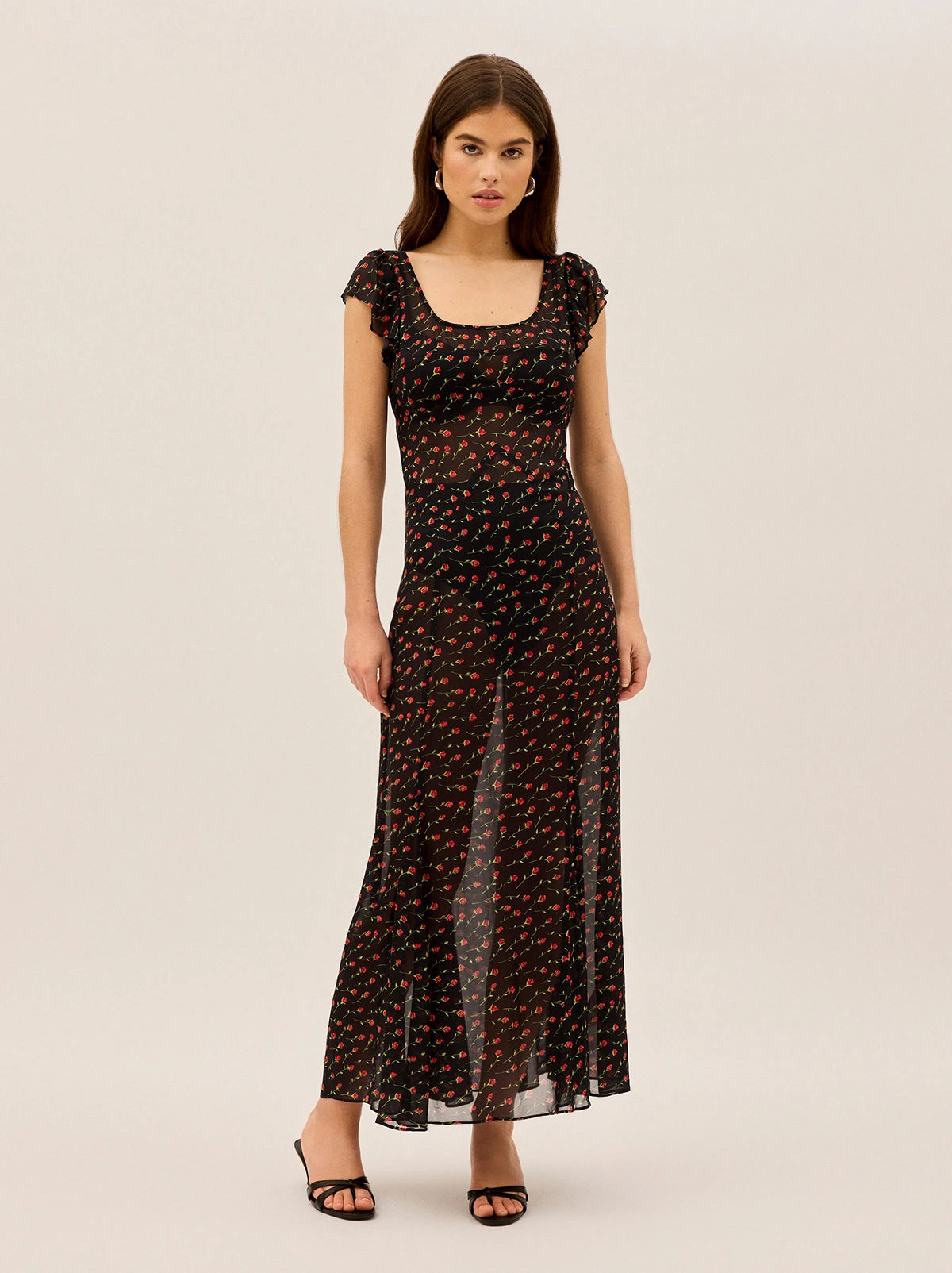 Kaia Black Rose Print Maxi Dress 2 Kaia Black Rose Print Maxi Dress - Image 2