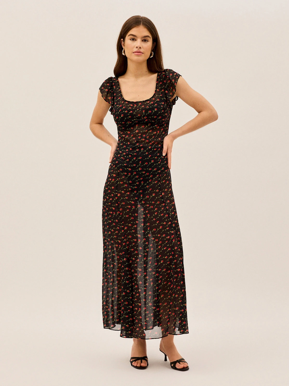 Kaia Black Rose Print Maxi Dress 5 Kaia Black Rose Print Maxi Dress - Image 5