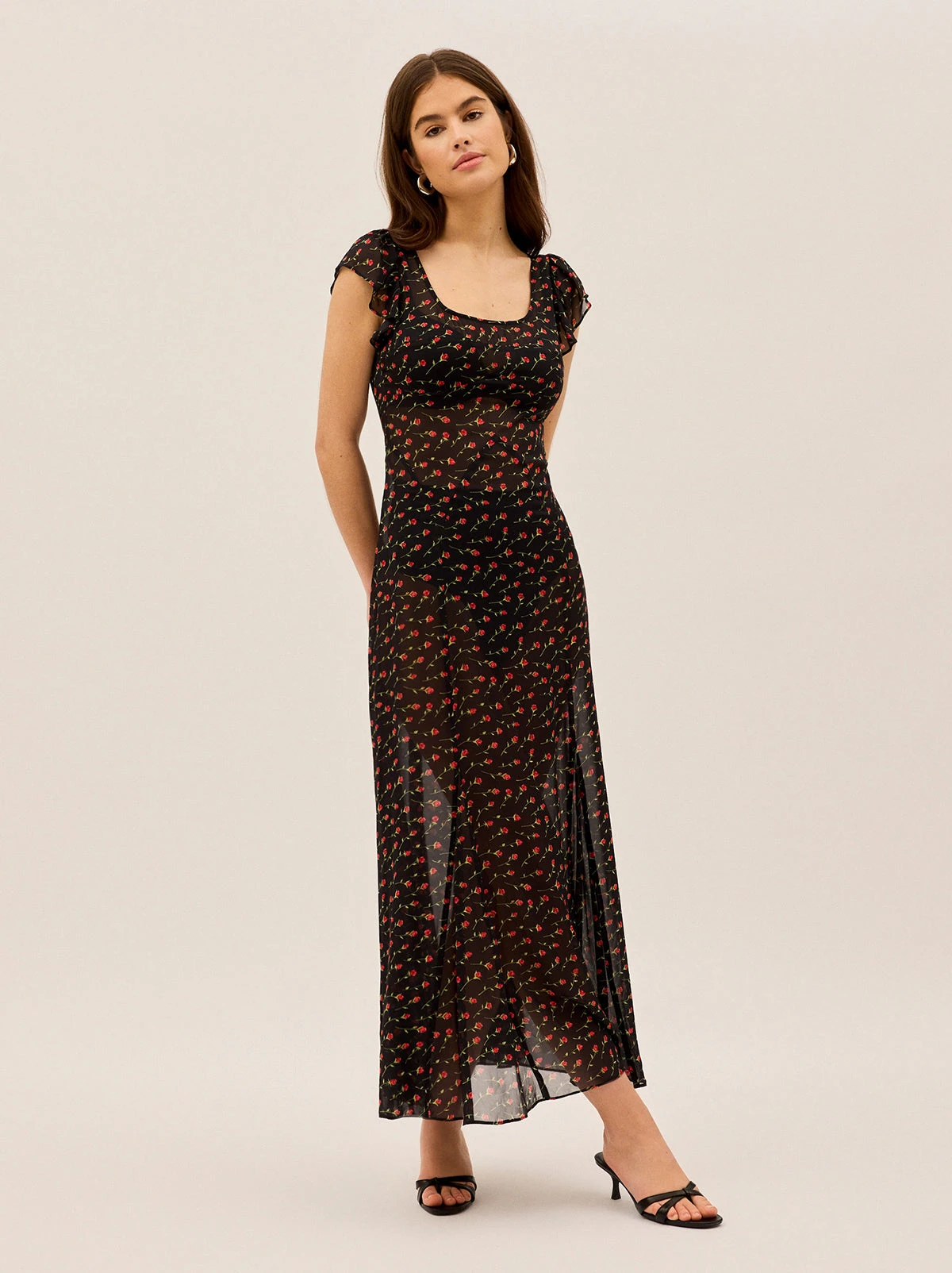 Kaia Black Rose Print Maxi Dress 4 Kaia Black Rose Print Maxi Dress - Image 4