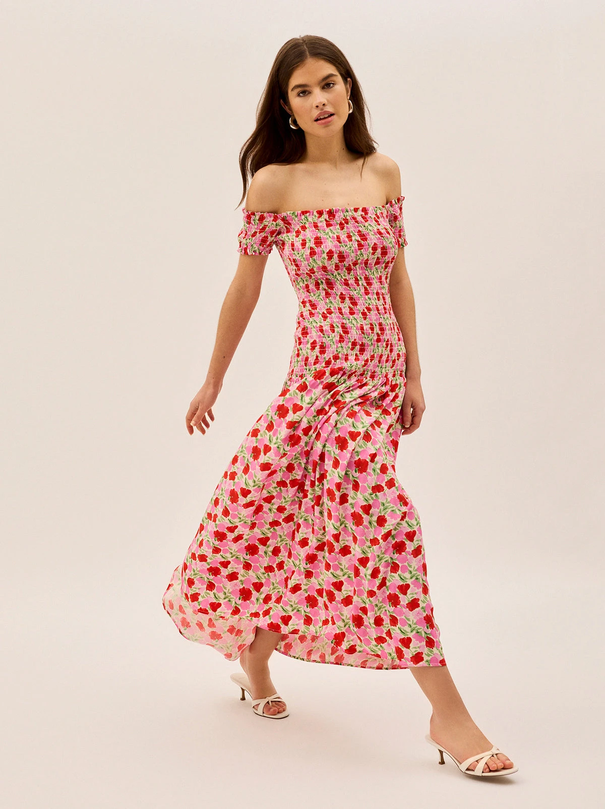 Alma Pink Floral Shirred Maxi Dress 2 Alma Pink Floral Shirred Maxi Dress - Image 2