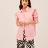 Alix Pink Cotton Tie Shoulder Oversized Shirt