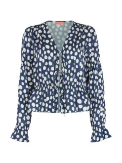 Maia Navy Polka Dot Satin Top -Kitri Studio 2404222NPDMAIANAVYPOLKADOTMANNEQUINV2