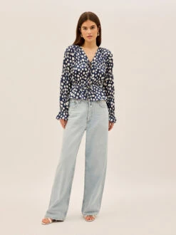 Maia Navy Polka Dot Satin Top -Kitri Studio 2404222NPD MAIANAVYPOLKADOT 002 V2