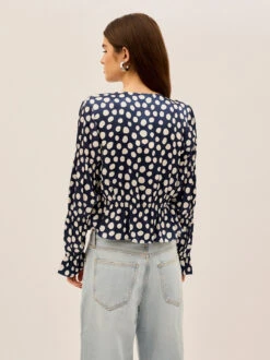 Maia Navy Polka Dot Satin Top -Kitri Studio 2404222NPD MAIANAVYPOLKADOT 004 V2