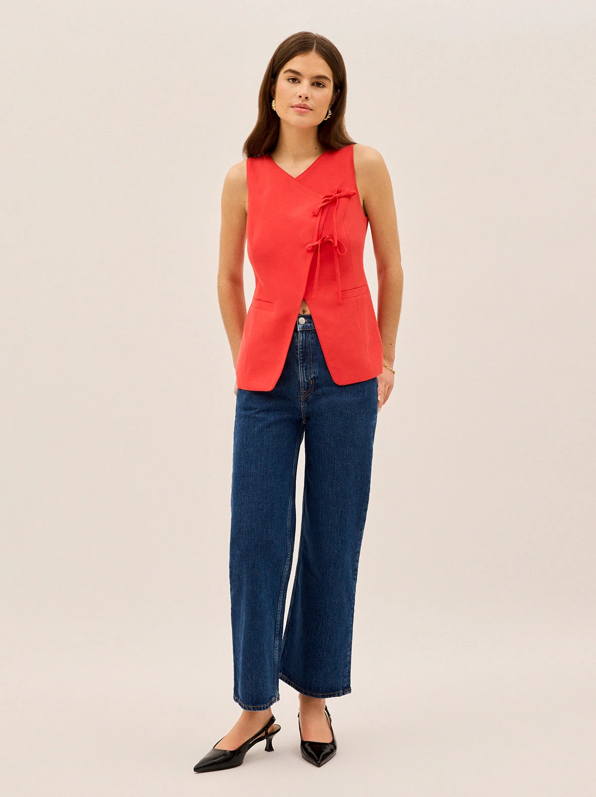 Lea Red Tie Front Waistcoat 4 Lea Red Tie Front Waistcoat - Image 4