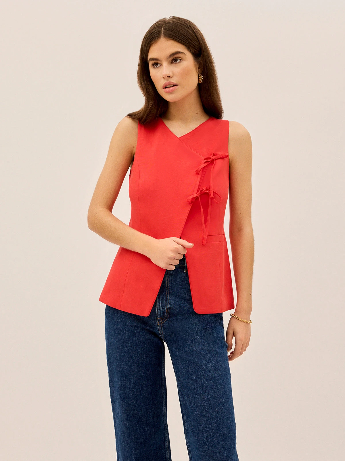 Lea Red Tie Front Waistcoat 2 Lea Red Tie Front Waistcoat - Image 2