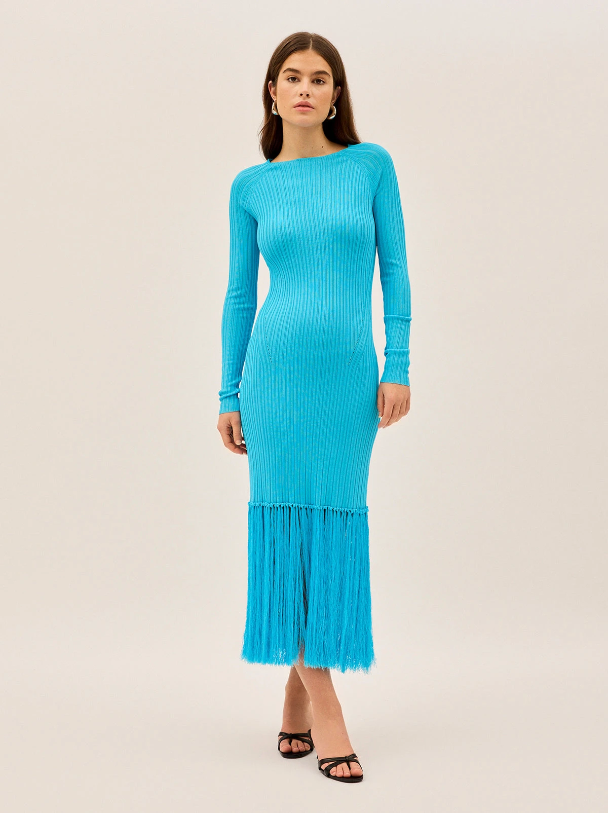 Jordana Turquoise Fringed Knit Dress 2 Jordana Turquoise Fringed Knit Dress - Image 2