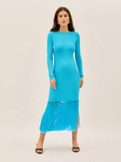 Jordana Turquoise Fringed Knit Dress 7 Jordana Turquoise Fringed Knit Dress -Kitri Studio 2404940T JORDANATURQUOISE 002 V2