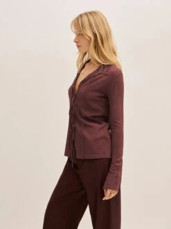 Farrah Mocha Tie Front Knit Top -Kitri Studio 2404947BR FARRAHMOCHA 03