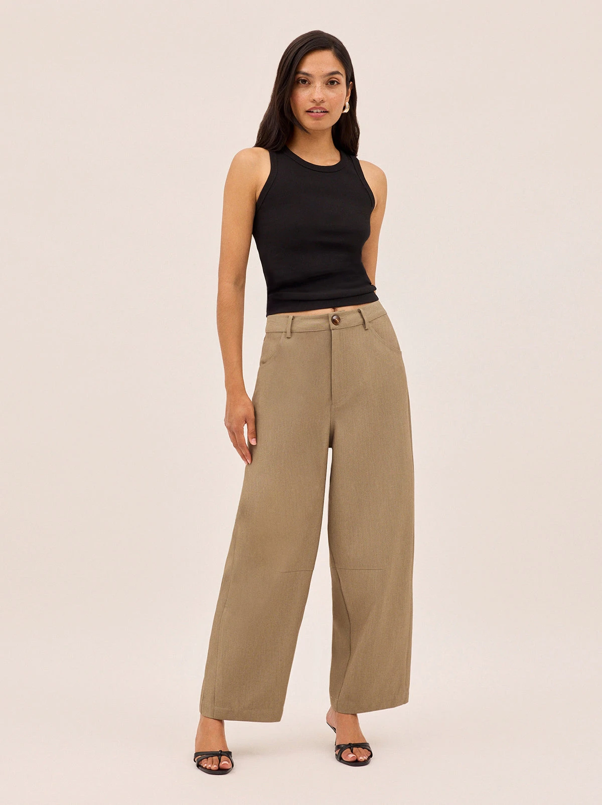 Andie Taupe Barrel Leg Tailored Trousers 3 Andie Taupe Barrel Leg Tailored Trousers - Image 3