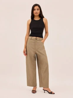 Andie Taupe Barrel Leg Tailored Trousers