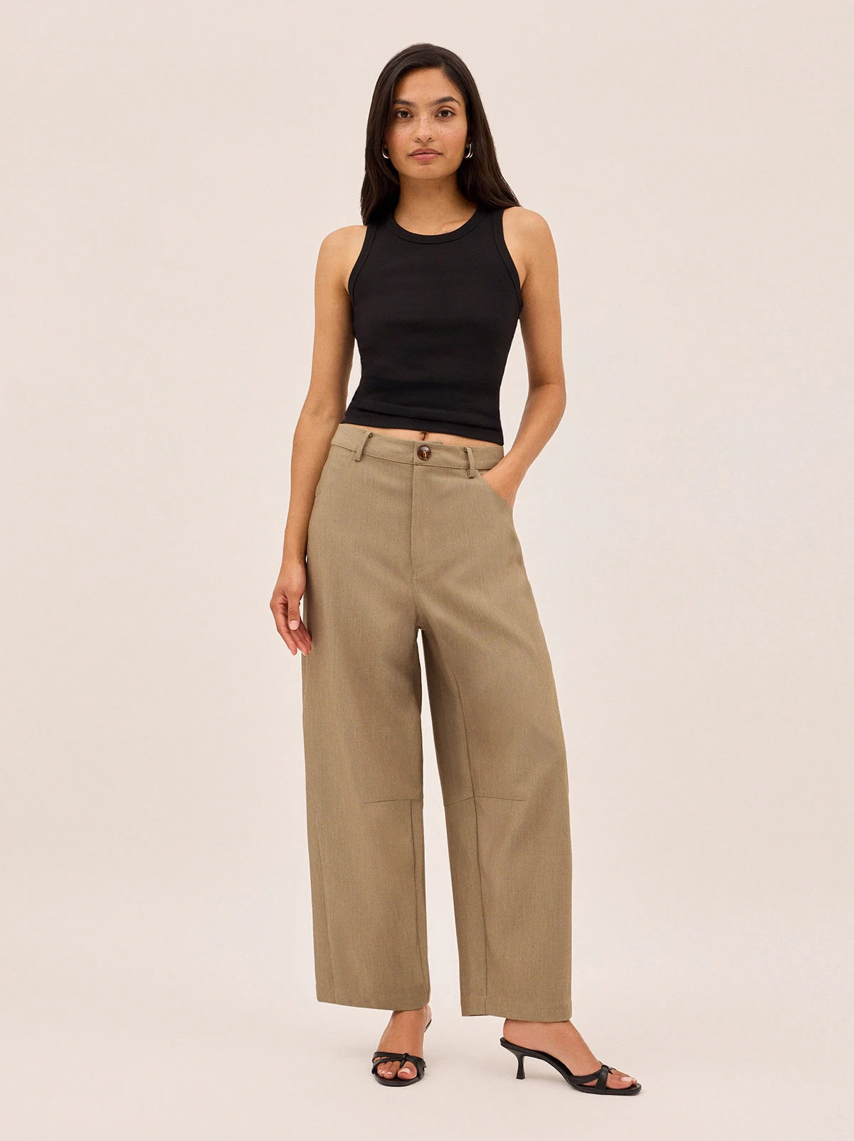 Andie Taupe Barrel Leg Tailored Trousers 1 Andie Taupe Barrel Leg Tailored Trousers