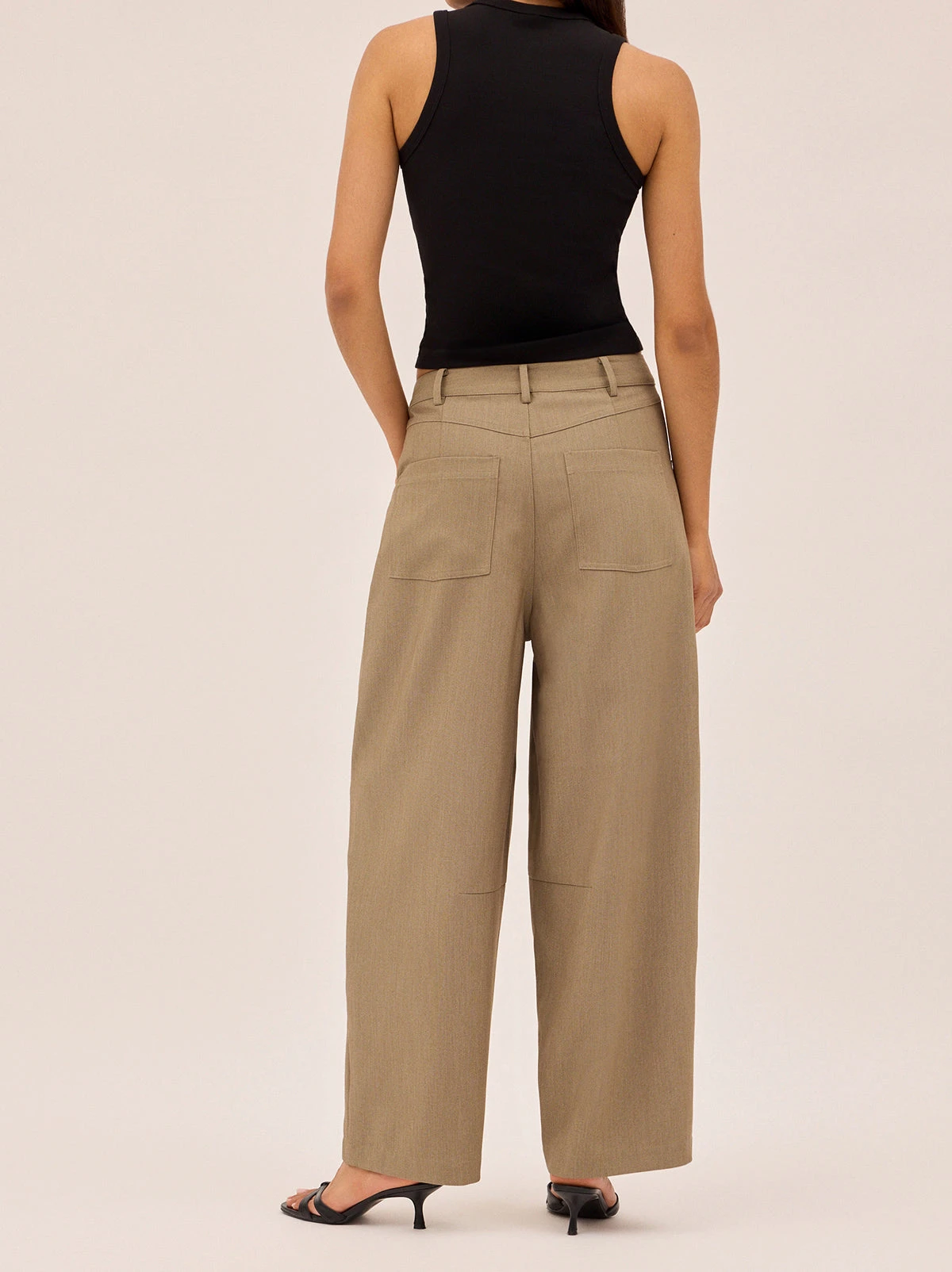 Andie Taupe Barrel Leg Tailored Trousers 2 Andie Taupe Barrel Leg Tailored Trousers - Image 2