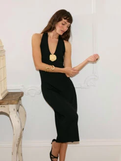 Anissa Black Knit Halter Dress