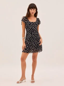 Antonella Black Polka Dot Mini Dress