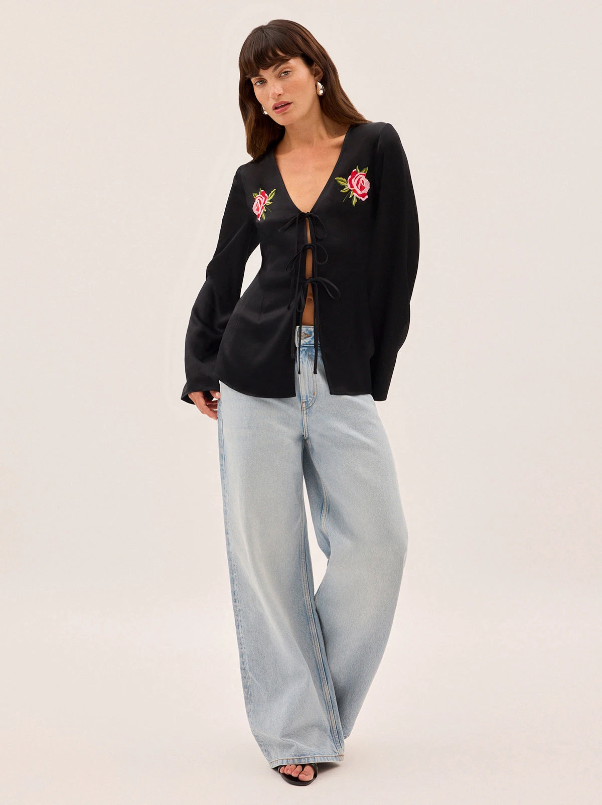 Brooke Embroidered Black Satin Top 3 Brooke Embroidered Black Satin Top - Image 3