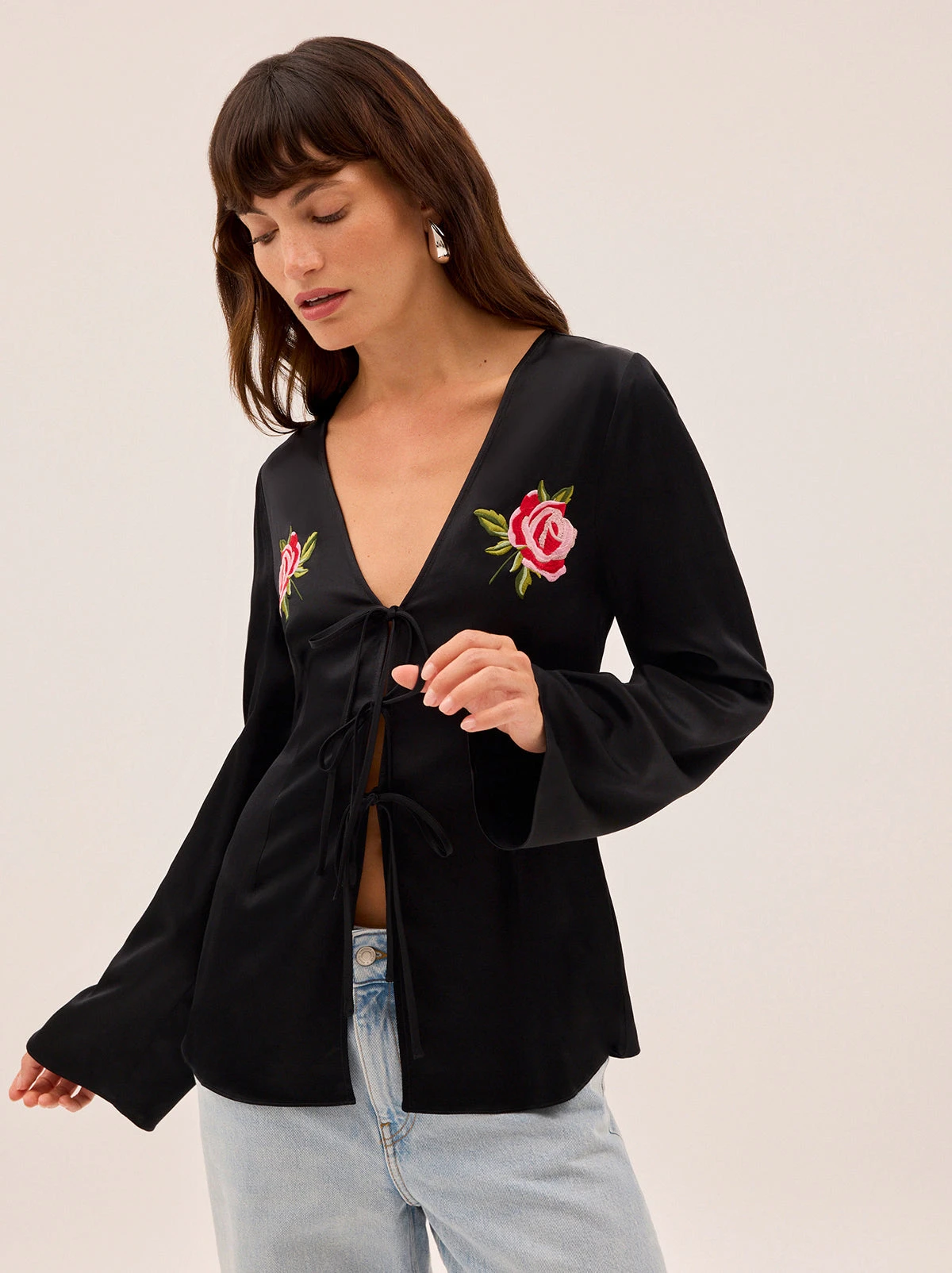 Brooke Embroidered Black Satin Top 2 Brooke Embroidered Black Satin Top - Image 2