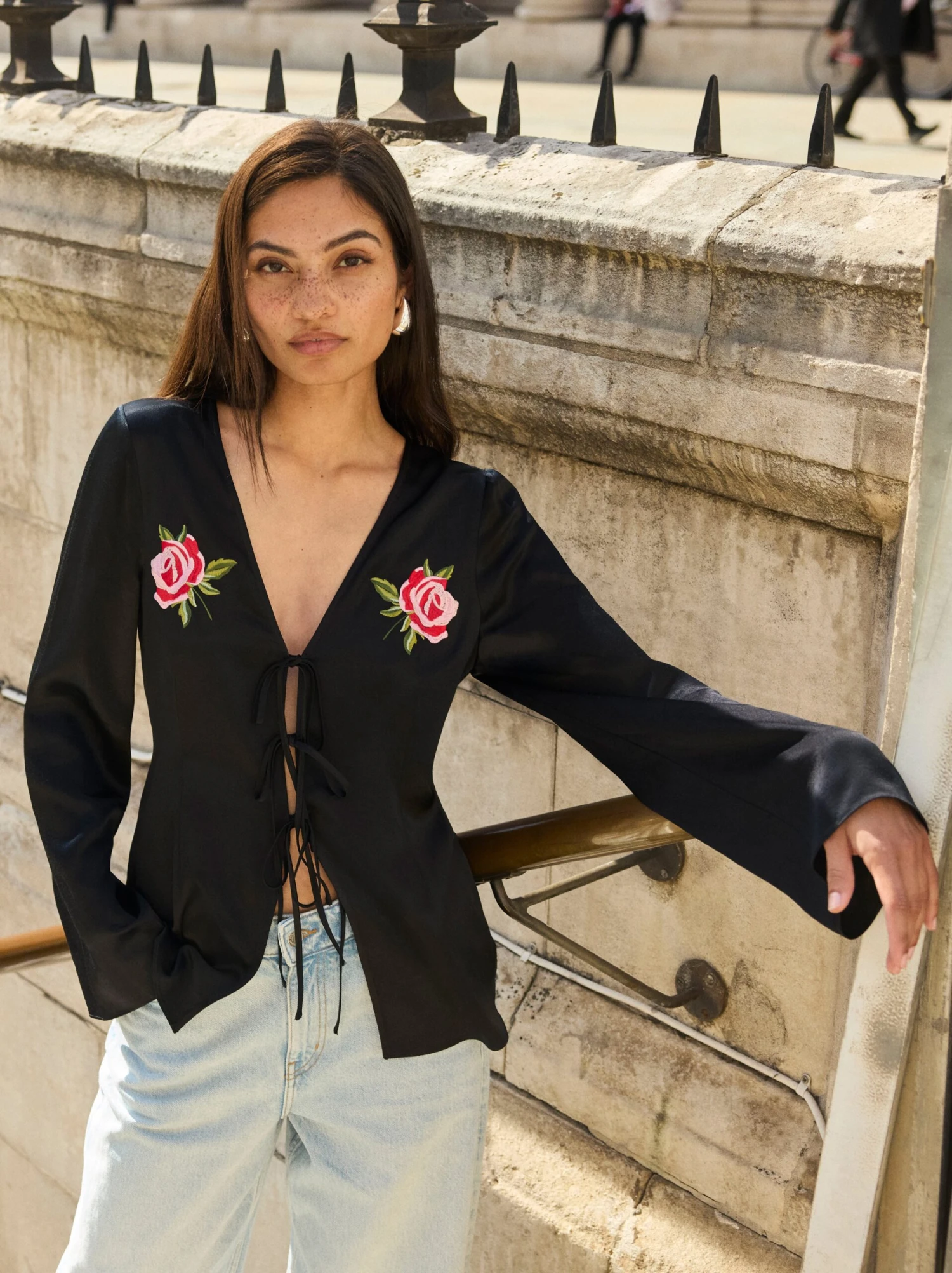 Brooke Embroidered Black Satin Top 4 Brooke Embroidered Black Satin Top - Image 4