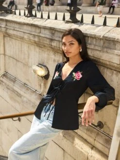 Brooke Embroidered Black Satin Top 14 Brooke Embroidered Black Satin Top -Kitri Studio BROOKE BLACK LOOKBOOK 3