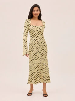 Camille Butter Polka Dot Satin Dress