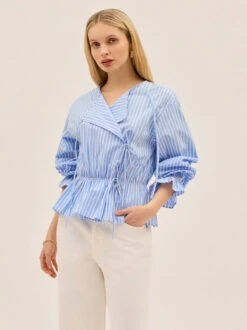 Caryn Blue Striped Cotton Top