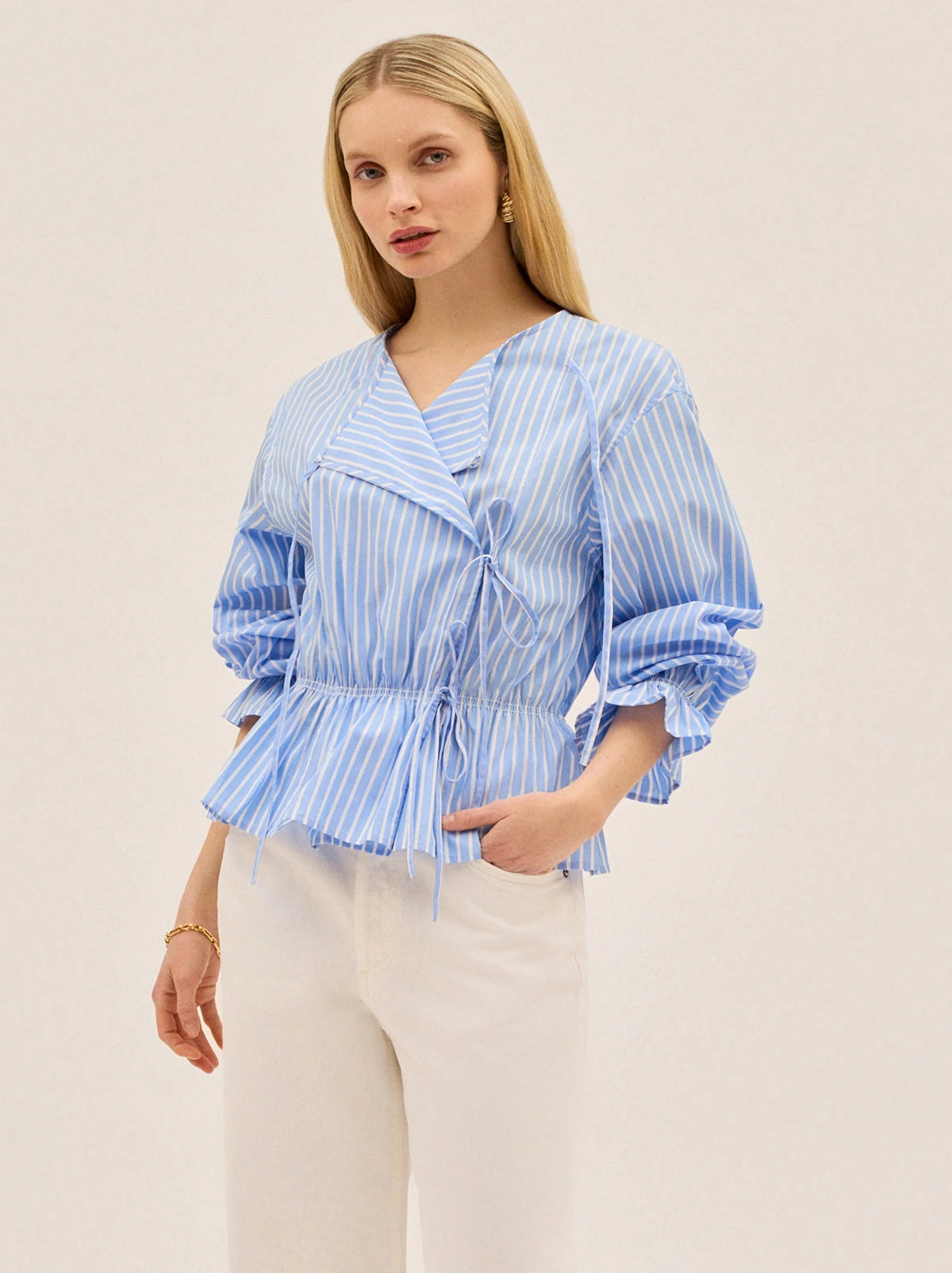 Caryn Blue Striped Cotton Top 1 Caryn Blue Striped Cotton Top