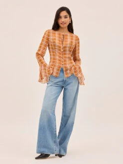 Chantelle Apricot Check Print Top 11 Chantelle Apricot Check Print Top -Kitri Studio CHANTELLE APRICOT ECOM 01