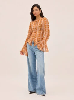 Chantelle Apricot Check Print Top 12 Chantelle Apricot Check Print Top -Kitri Studio CHANTELLE APRICOT ECOM 02