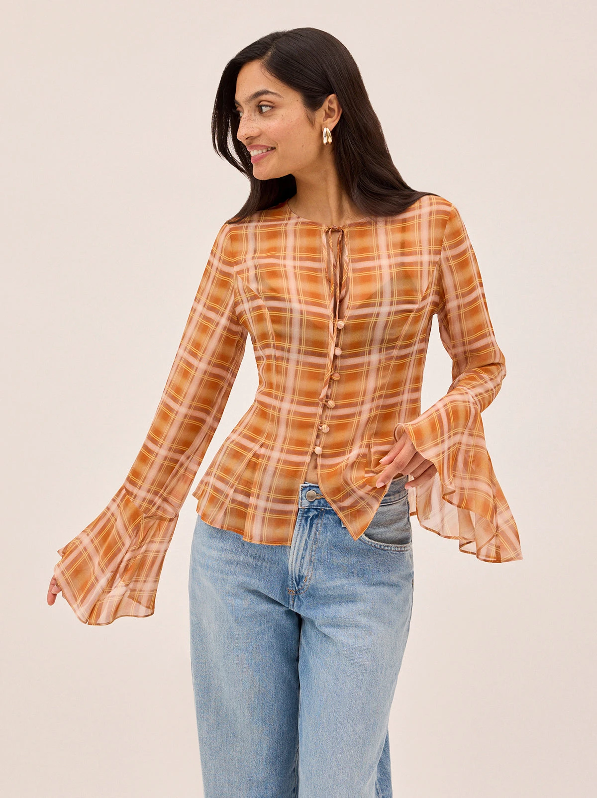 Chantelle Apricot Check Print Top 3 Chantelle Apricot Check Print Top - Image 3