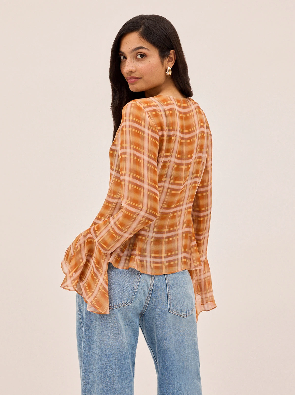 Chantelle Apricot Check Print Top 7 Chantelle Apricot Check Print Top - Image 7