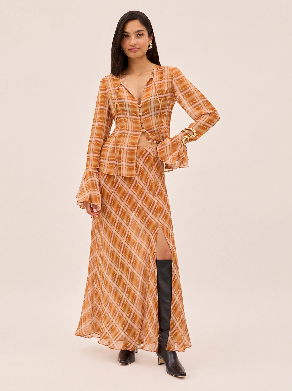 Chantelle Apricot Check Print Top 2 Chantelle Apricot Check Print Top - Image 2