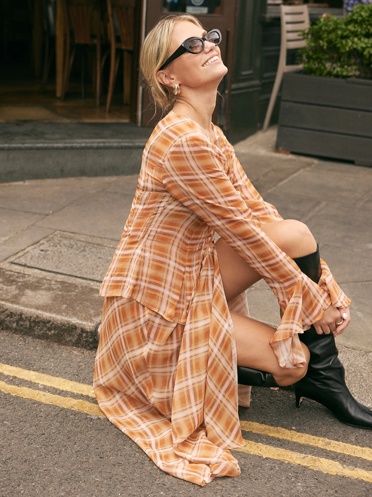 Zoe Apricot Check Print Skirt 6 Zoe Apricot Check Print Skirt - Image 6