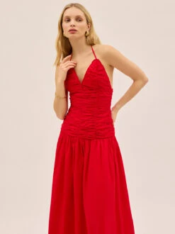 Cynthia Red Cotton Halterneck Dress -Kitri Studio CYNTHIA RED ECOM V2 002