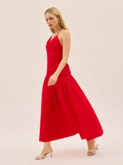 Cynthia Red Cotton Halterneck Dress -Kitri Studio CYNTHIA RED ECOM V2 003