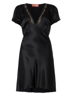 Florence Embroidered Black Satin Mini Dress 13 Florence Embroidered Black Satin Mini Dress -Kitri Studio FLORENCE BLACK MANNEQUIN