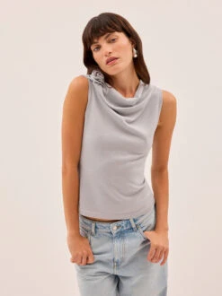 Genevive Silver Knit Top