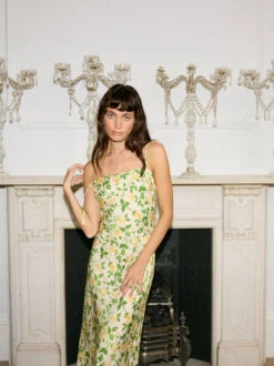 Giulia Yellow Rose Printed Jacquard Tie Shoulder Maxi Dress -Kitri Studio GIULIAYELLOWROSE4