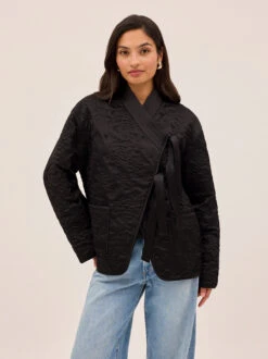 Hani Black Quilted Satin Jacket 13 Hani Black Quilted Satin Jacket -Kitri Studio HANNI BLACK ECOM 01