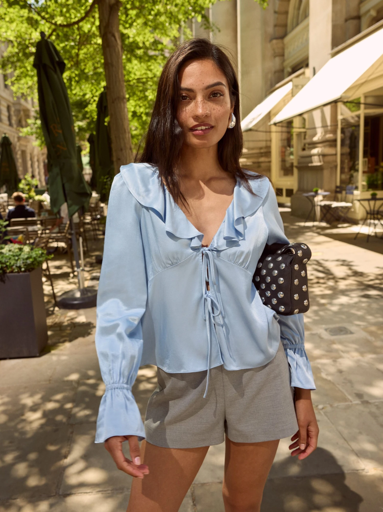 Ione Powder Blue Satin Top 1 Ione Powder Blue Satin Top