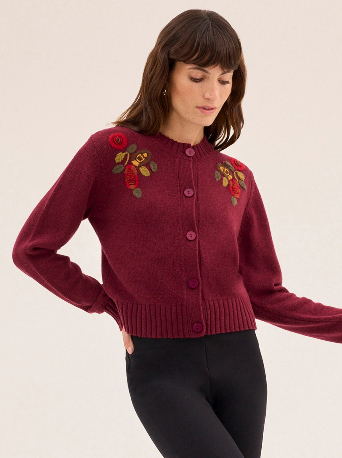 Isla Burgundy Hand-Embroidered Cardigan 1 Isla Burgundy Hand-Embroidered Cardigan