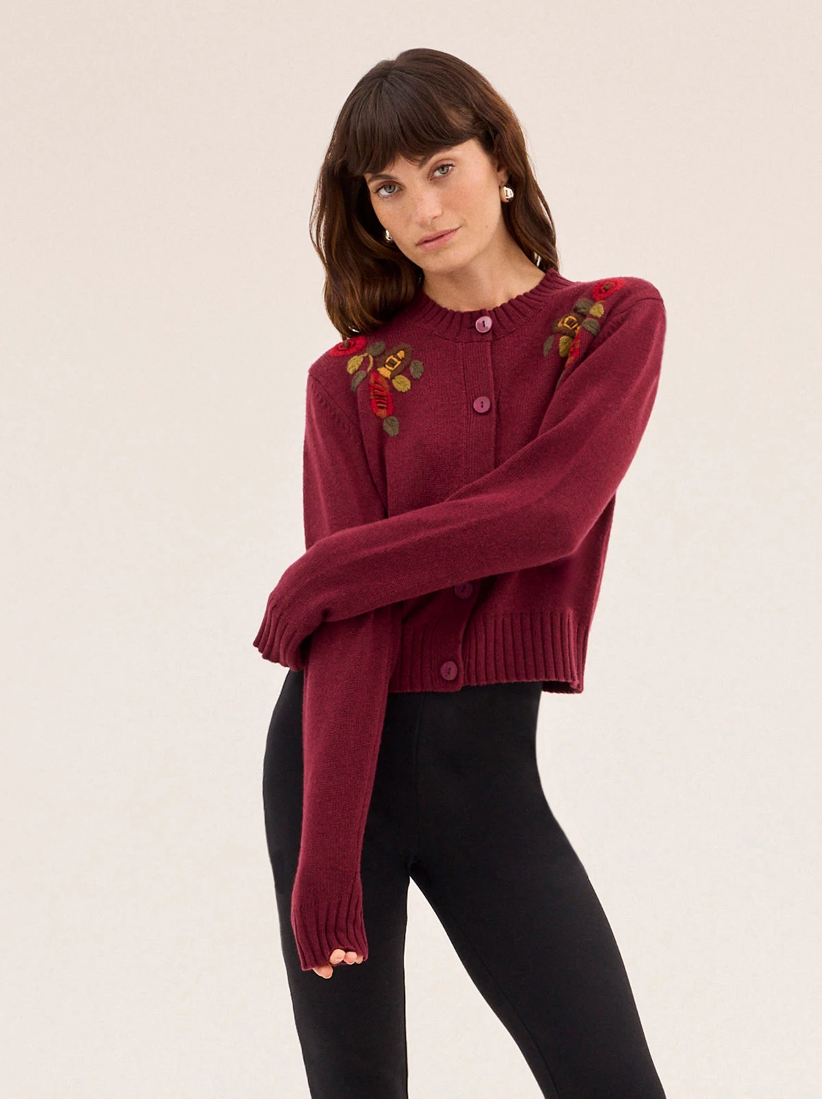 Isla Burgundy Hand-Embroidered Cardigan 2 Isla Burgundy Hand-Embroidered Cardigan - Image 2