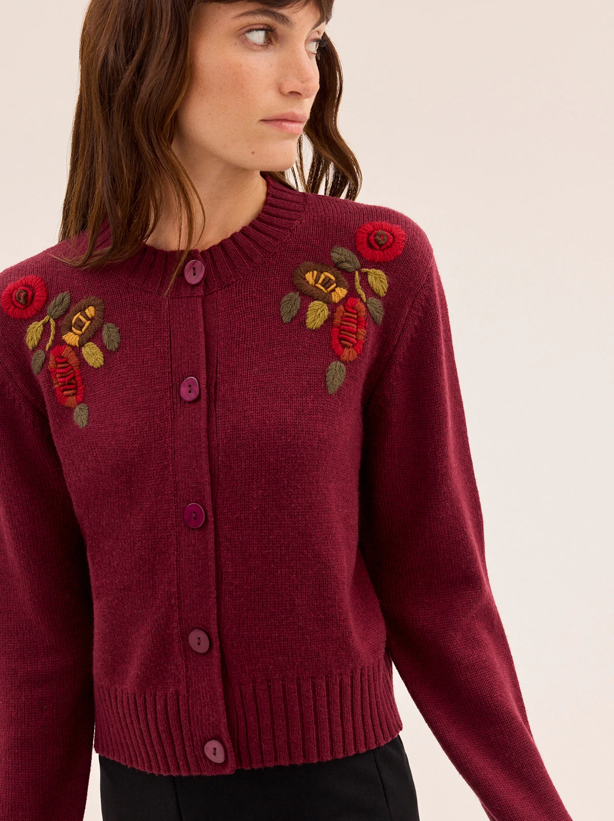 Isla Burgundy Hand-Embroidered Cardigan 3 Isla Burgundy Hand-Embroidered Cardigan - Image 3