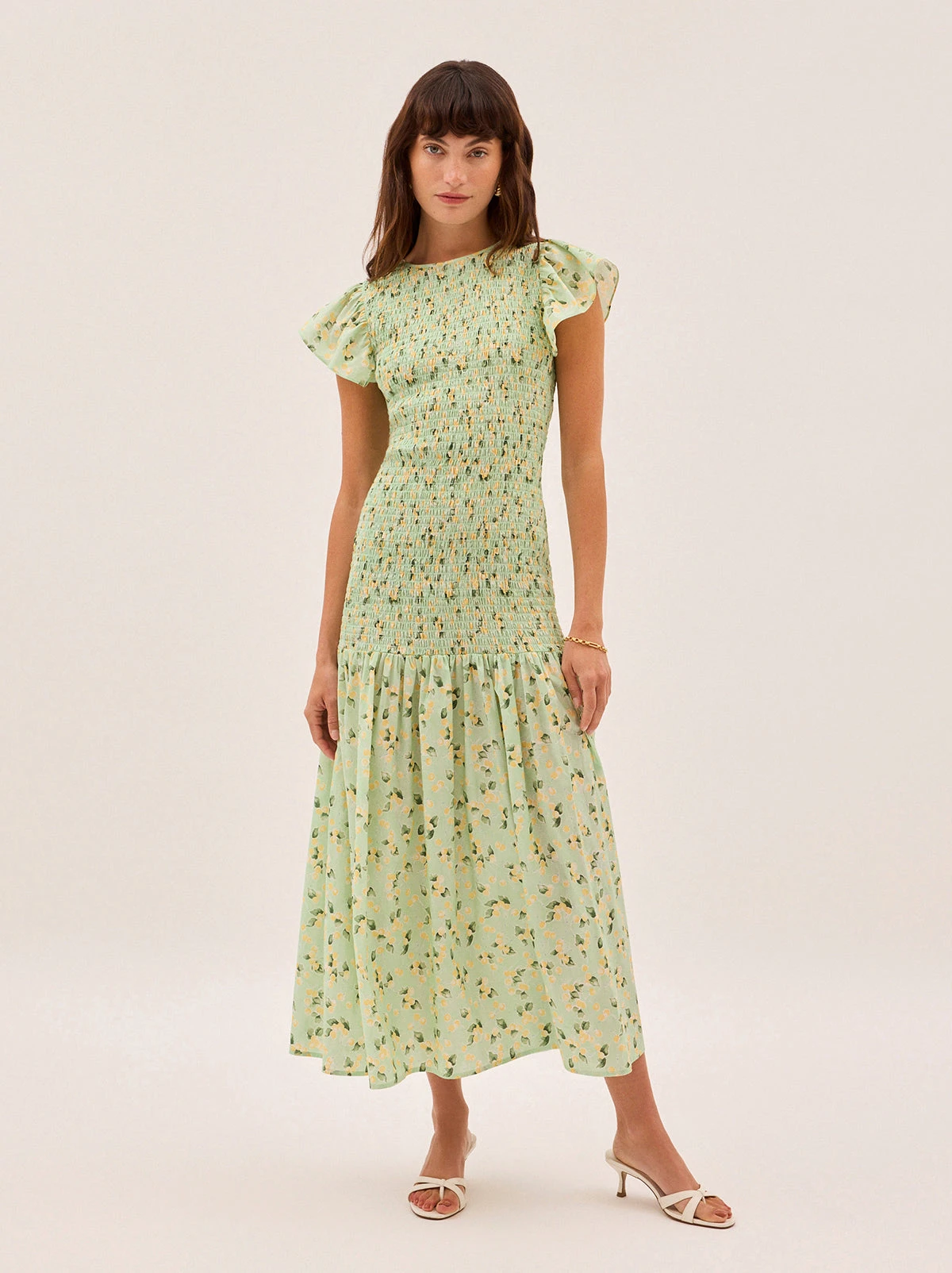 Jemima Green Cherry Print Shirred Maxi Dress 1 Jemima Green Cherry Print Shirred Maxi Dress