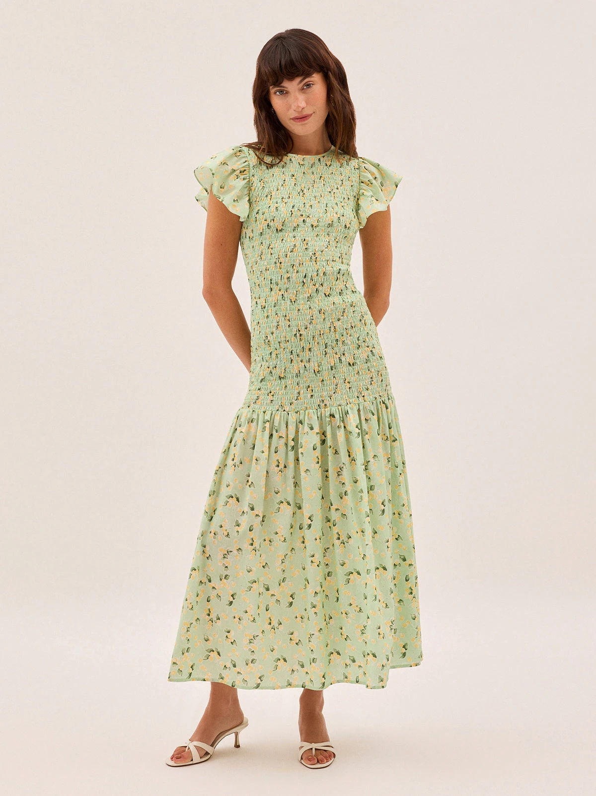 Jemima Green Cherry Print Shirred Maxi Dress 2 Jemima Green Cherry Print Shirred Maxi Dress - Image 2
