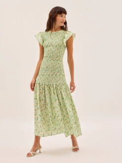 Jemima Green Cherry Print Shirred Maxi Dress 7 Jemima Green Cherry Print Shirred Maxi Dress -Kitri Studio JEMIMA LIME CHERRY ECOM V2 003