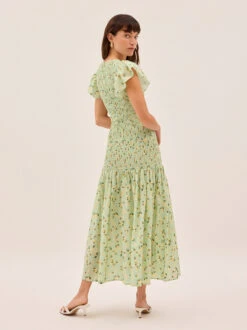 Jemima Green Cherry Print Shirred Maxi Dress 6 Jemima Green Cherry Print Shirred Maxi Dress -Kitri Studio JEMIMA LIME CHERRY ECOM V2 004